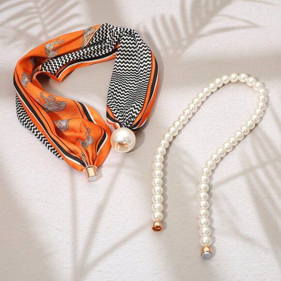 Pattern Print Fabric Scarf Pearl Magnetic Necklace - Picture 6 of 7